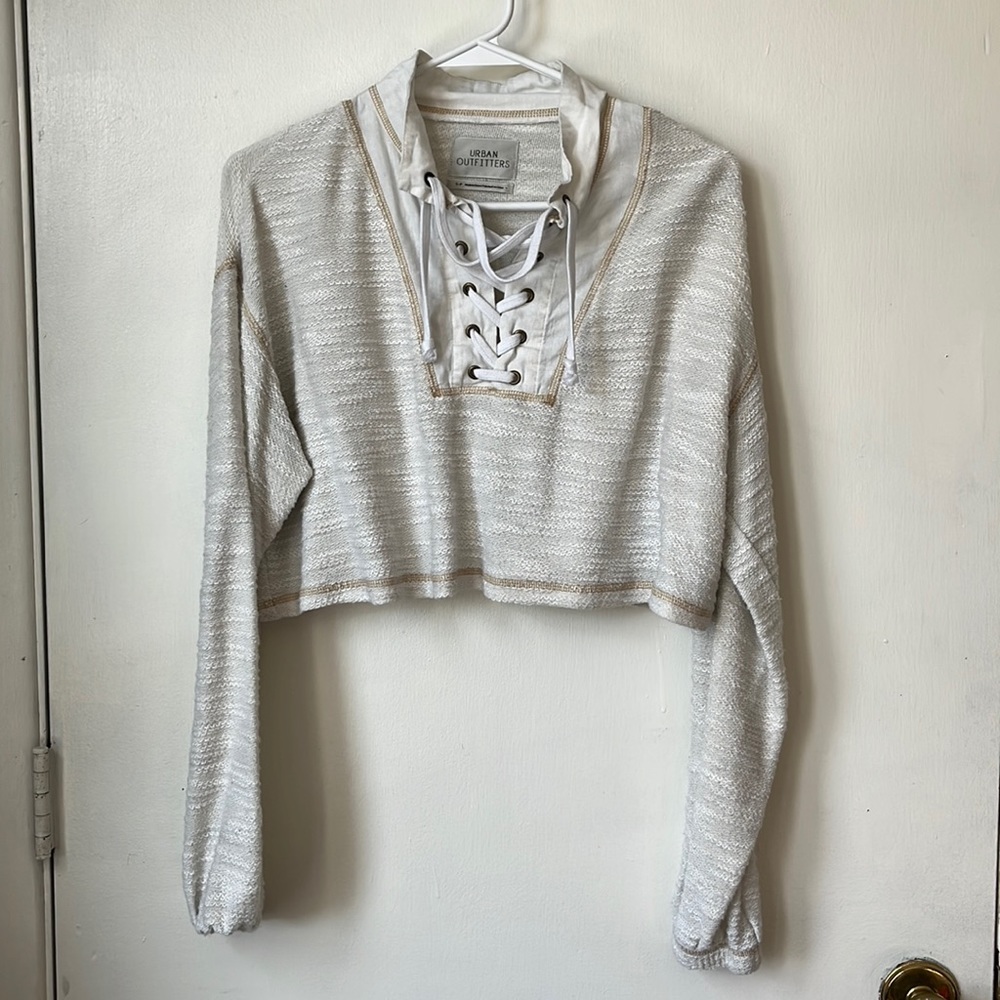 Tie front cropped sheer long sleeve